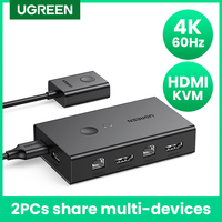 UGREEN HDMI KVM Switch 4K@60Hz USB 2.0 Switcher 2 in 1 Out for Printer Monitor Keyboard Mouse 2 PCs Sharing 1 Device Splitter