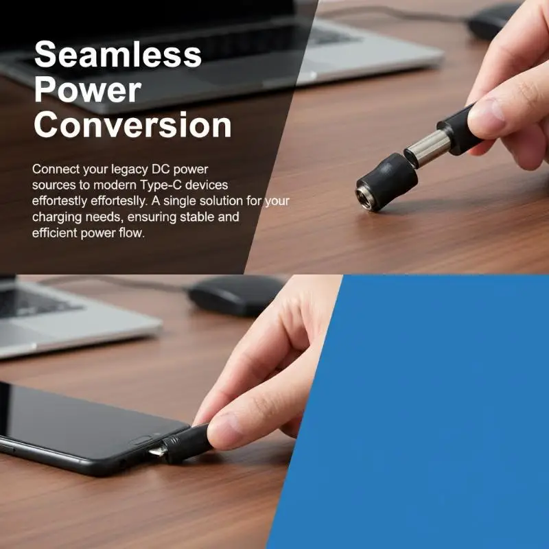 Power Converter Adapter 5.5x2.1mm Female to USB Type C Male for Multiple Device Powering Accessory