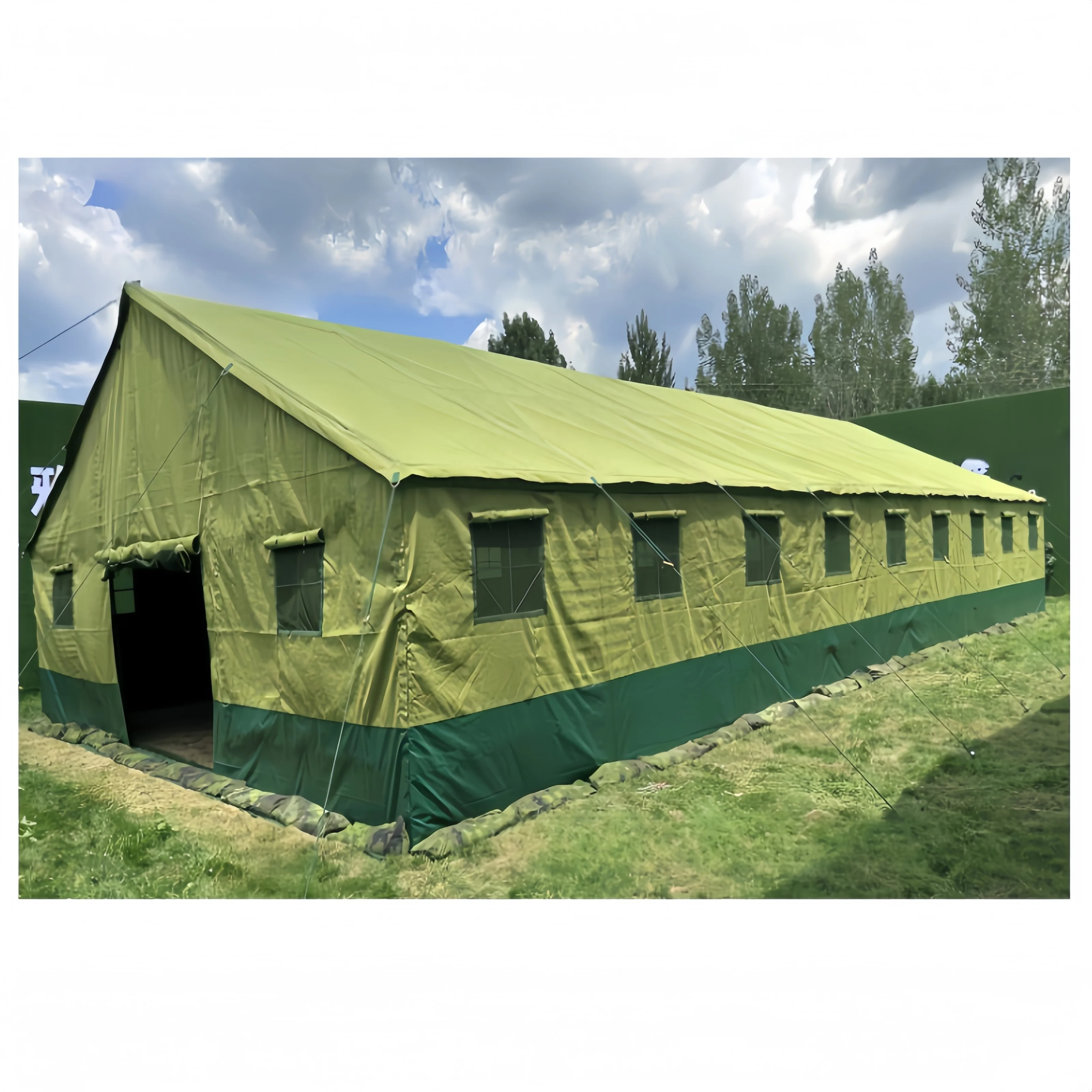 Best 100 Person Large One Bedroom Four-Season Army-Green Canvas Waterproof Tent For Uganda UPDF Outdoor Camping