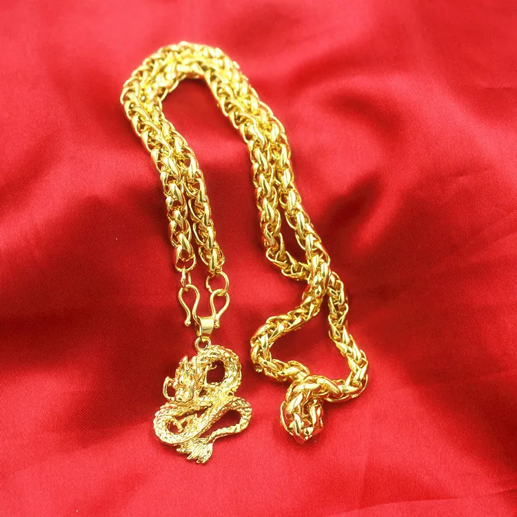 

Luxury 24K 9999 Pure Gold real gold Men's Guanyin Panlong Guan Gong Pendant Twist Rope Necklace