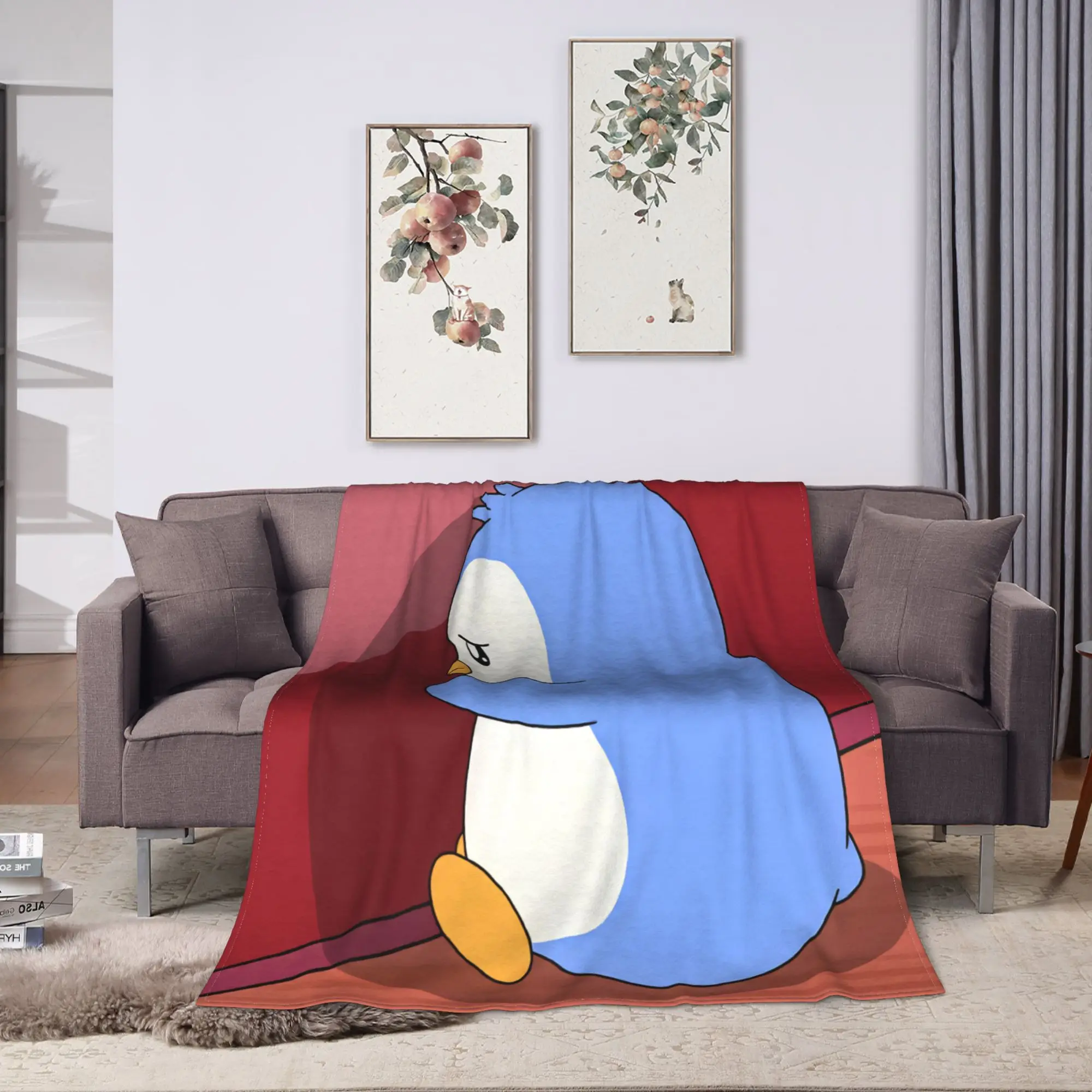 P-Pudgy Penguin Blanket  Warm Funny Plush Bedding Throws For Couch Chair Airplane Travel Flannel Bedspread Bed Cover