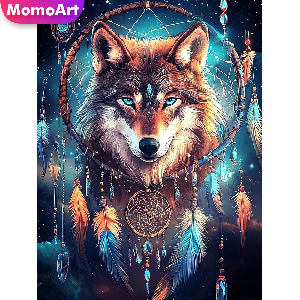 Momoart 5D DIY Diamant-Mosaik Wolf Tier Hund Geeignet für Anfänger Bastelset Diamantmalerei Traumfänger Heimdekoration