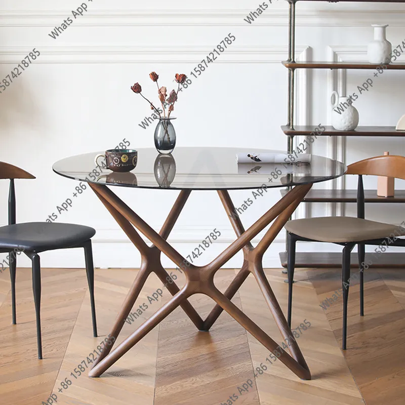 Nordic Italian minimalist large round table light luxury small apartment round solid wood glass dining table family dining table