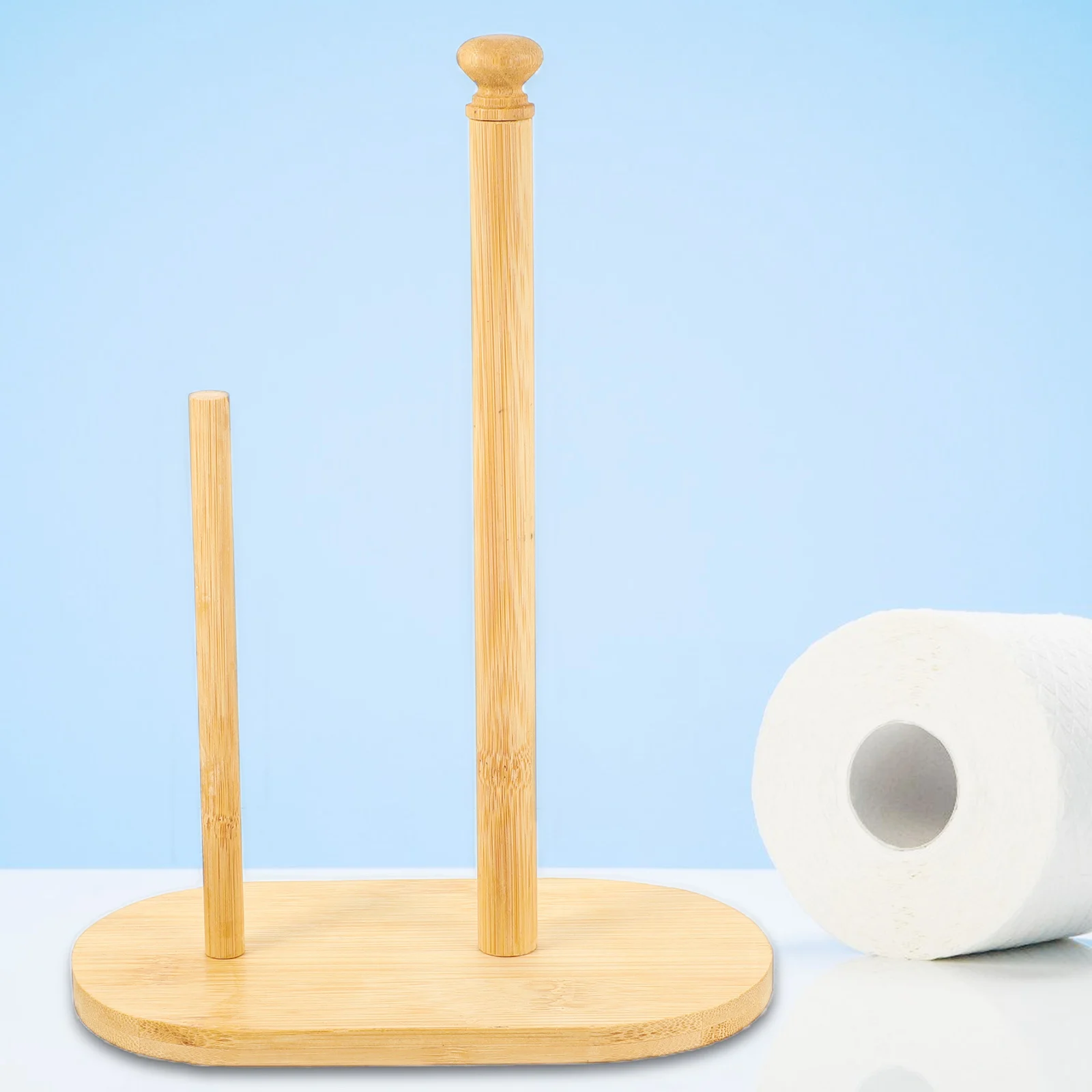 

Bamboo Roll Paper Holder Kitchen Plastic Wrap Rack Vertical Paper Towel Stand Multipurpose Countertop Storage Organizer