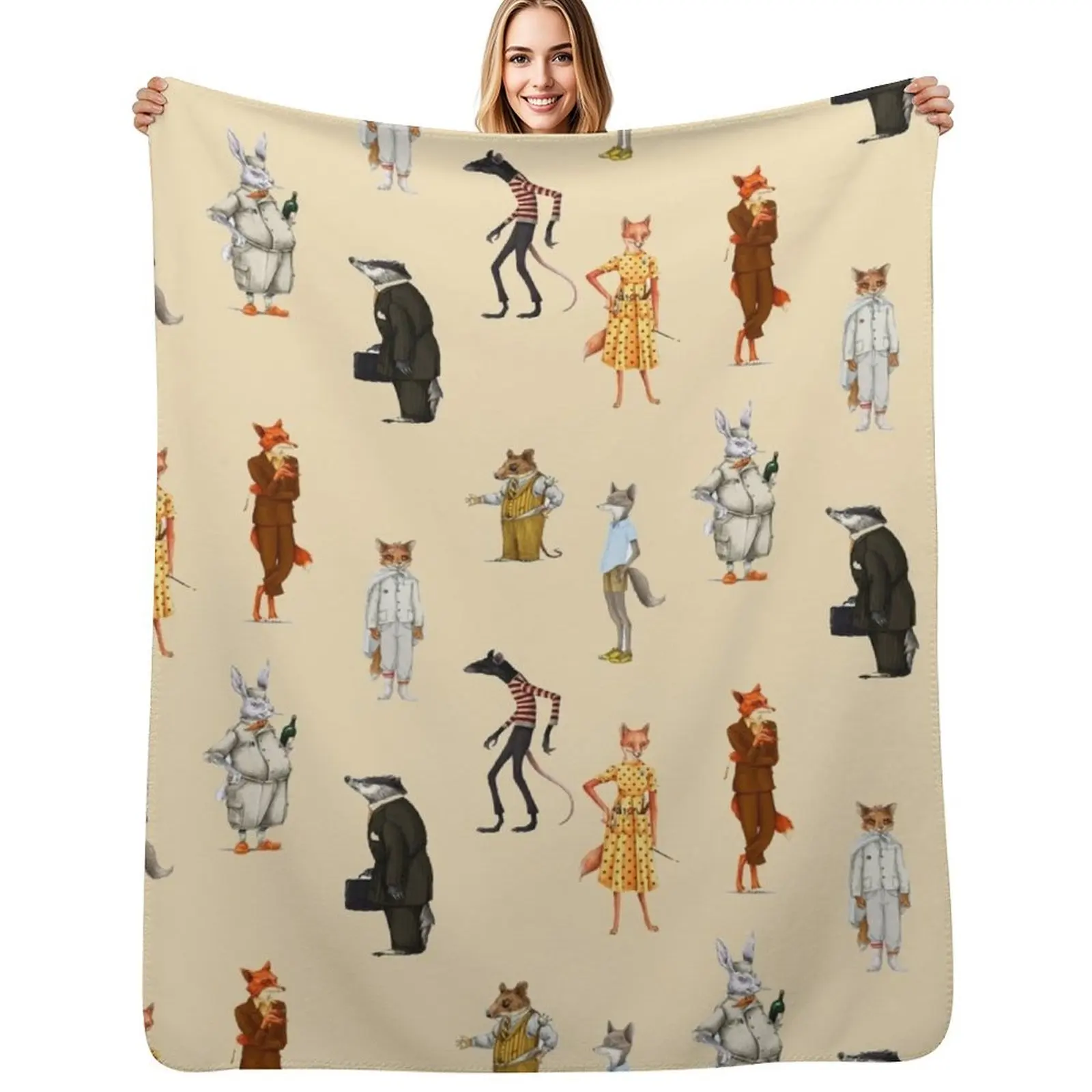 Fantastic Mr. fox and Mrs. Fox Family Sticker pack Throw Blanket Foldable Soft Warm Blanket for Outdoor Use