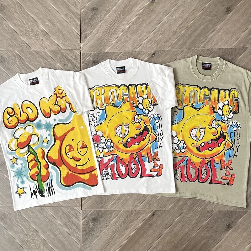 White Pure Cotton Glo Gang Boyz T-Shirts Men Women 1:1 Best  QualityCartoon Print Oversized T Shirt