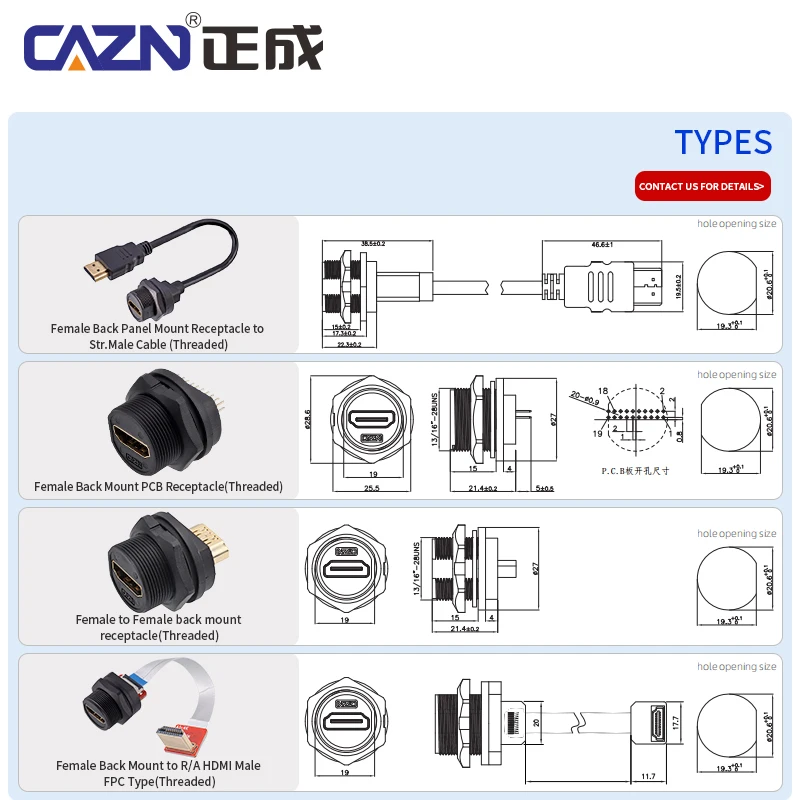 Waterproof Plastic Back Mounted Socket with Cable - Female to Male End Receptacle in Multiple Lengths 0.3M 0.5M 1M 2M 3M