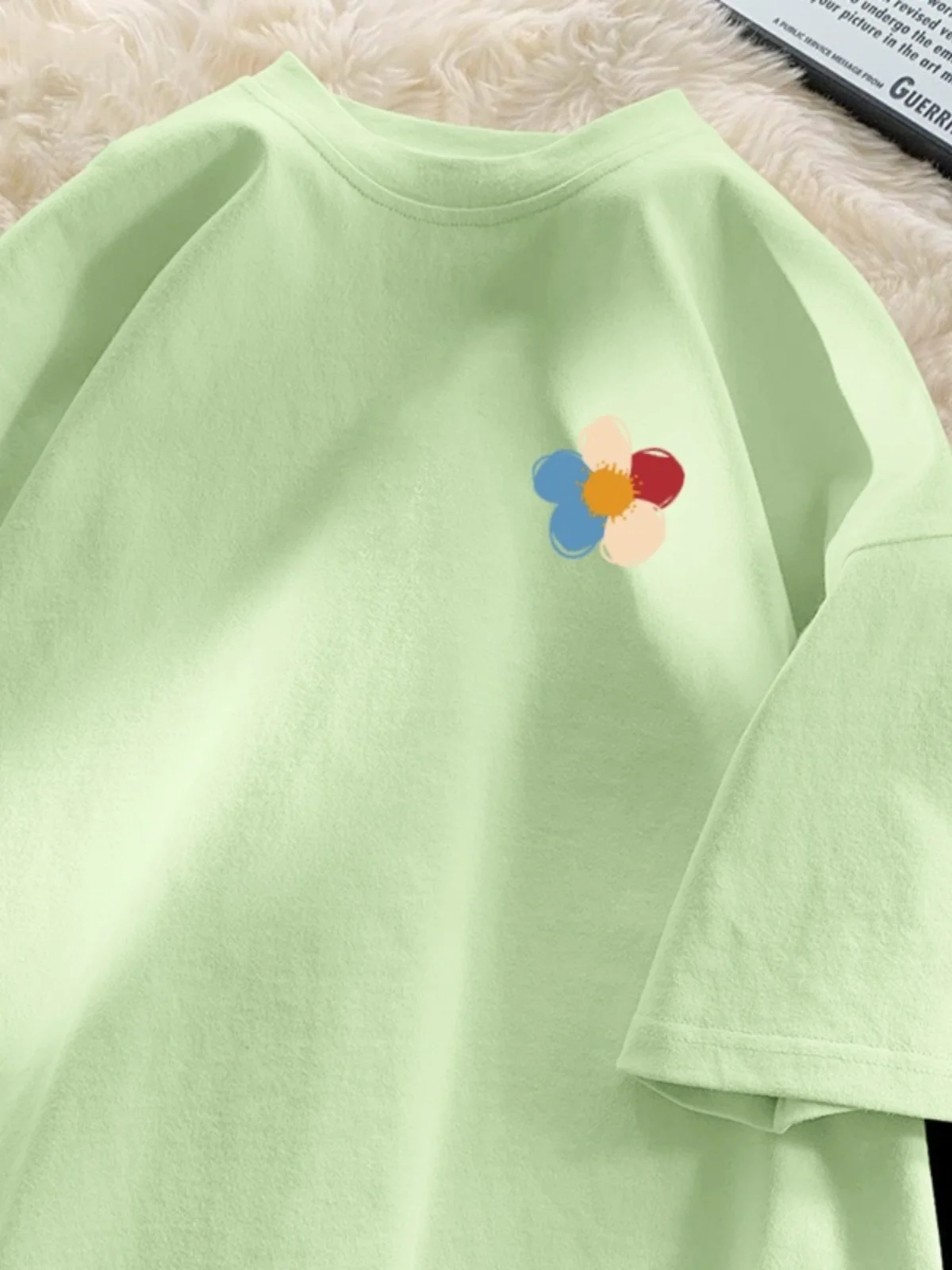 

Loose Fit Pure Cotton ort Sve T-irt ex Summer Top Printed round Ne Casual Wear Lightweight Sweatirt