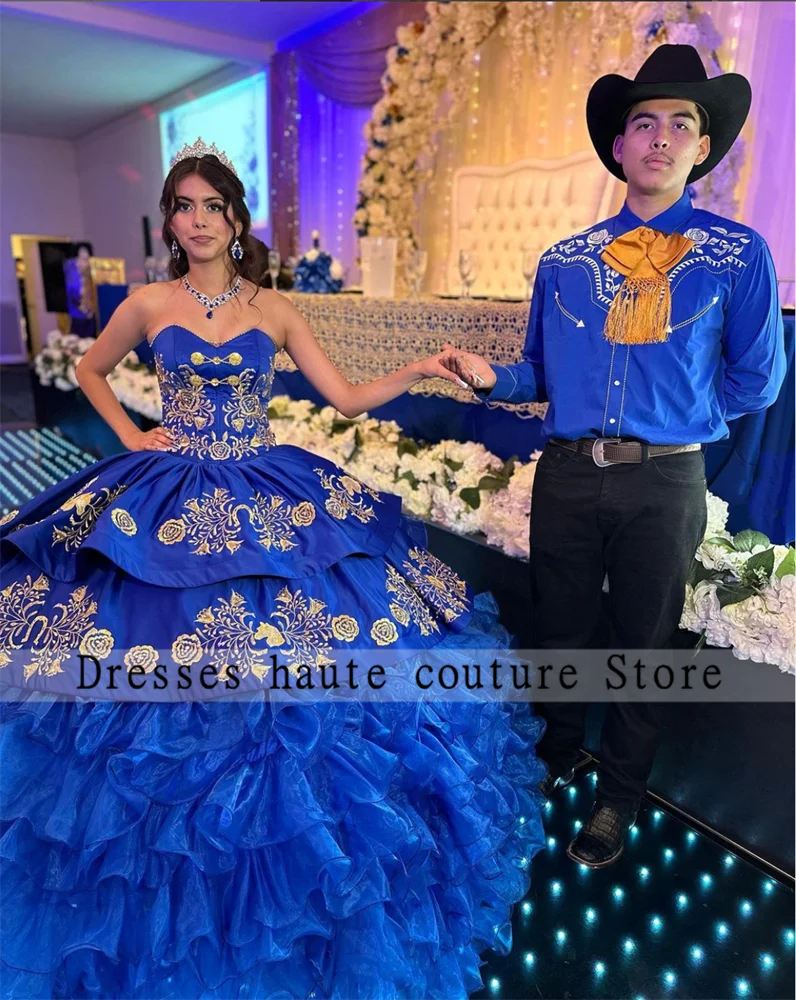 เม็กซิโก ROYAL BLUE Sweetheart Quinceanera ชุด 2025 ลูกปัด Appliques Ruffles หวาน 16 วันเกิด PARTY Gowns Lace Up ที่กําหนดเอง