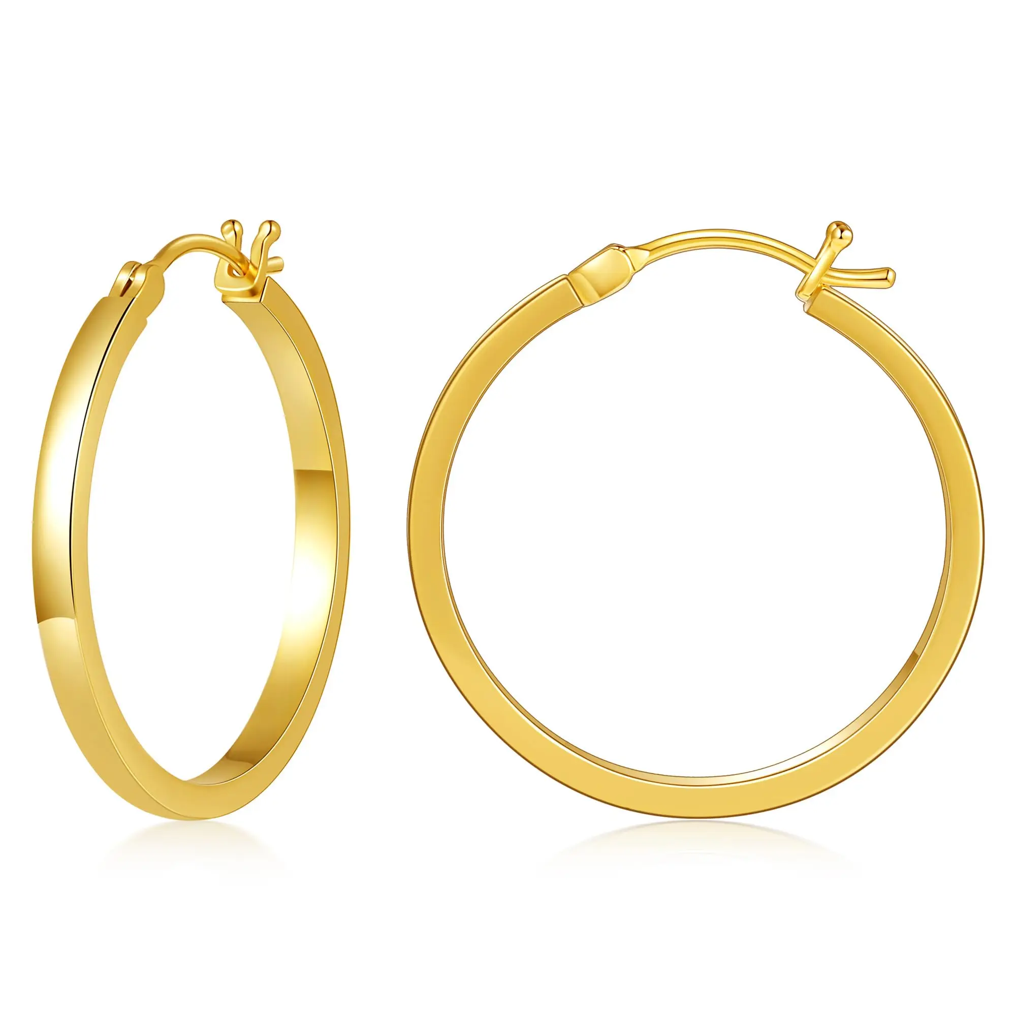 Shevalu Lady High Quality Flatted Gold Hoop Earrings 14K Real Gold Plated Designer Jewelry Earring with 925 Sterling Silver Post