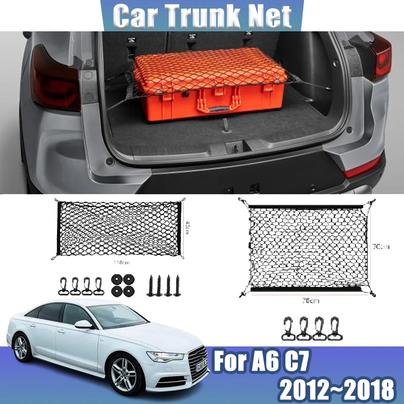 

For Audi A6 C7 Typ 4G 2018 2017 2016 2015 2014 2013 2012 Elastic Luggage Storage Bag Black Mesh Nylon Trunk Nets Car Accessories