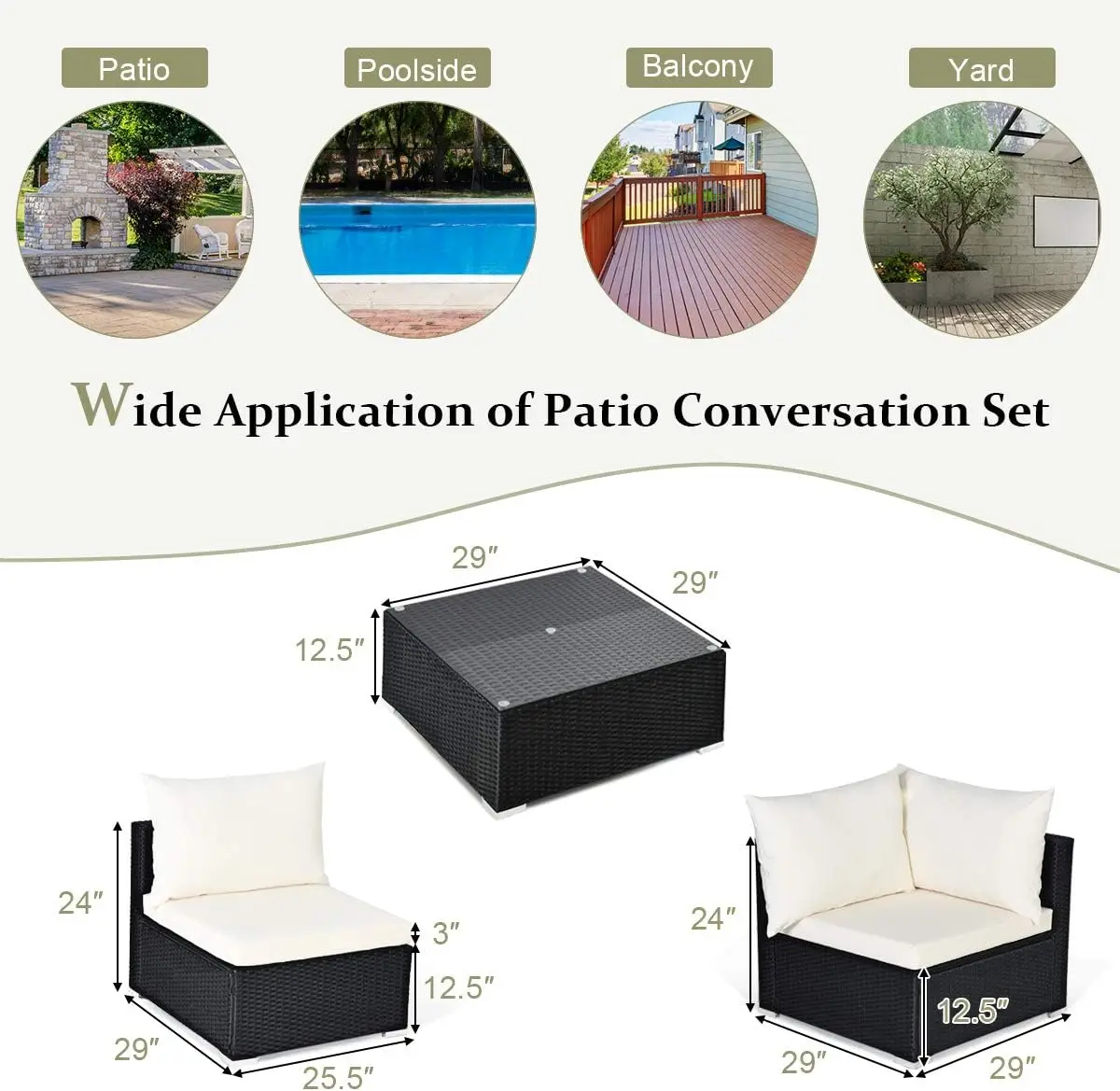 Tangkula-Conjunto de Móveis para Pátio, Sofá Seccional Exterior com Travesseiros e Almofadas, Café e Café, 7 PCs