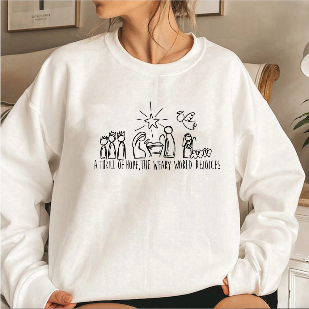 

Christian Christmas Sweatshirt Nativity Scene Sweater Christmas Nativity Hoodie Women Sweatshirts Jesus Pullover Religious Gifts