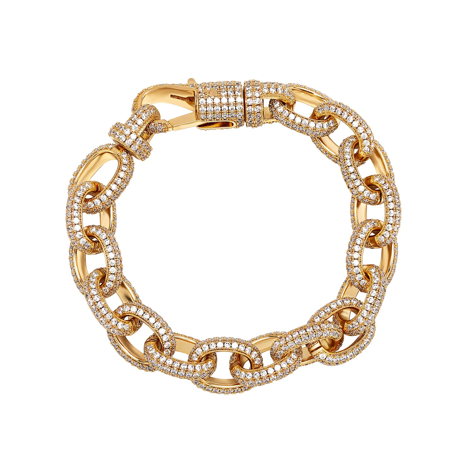

Hip Hop Jewelry 15MM Oval O-shaped Chain Copper Set Zirconium Necklace Men's and Women's Personality Trend Full Diamond Bracelet