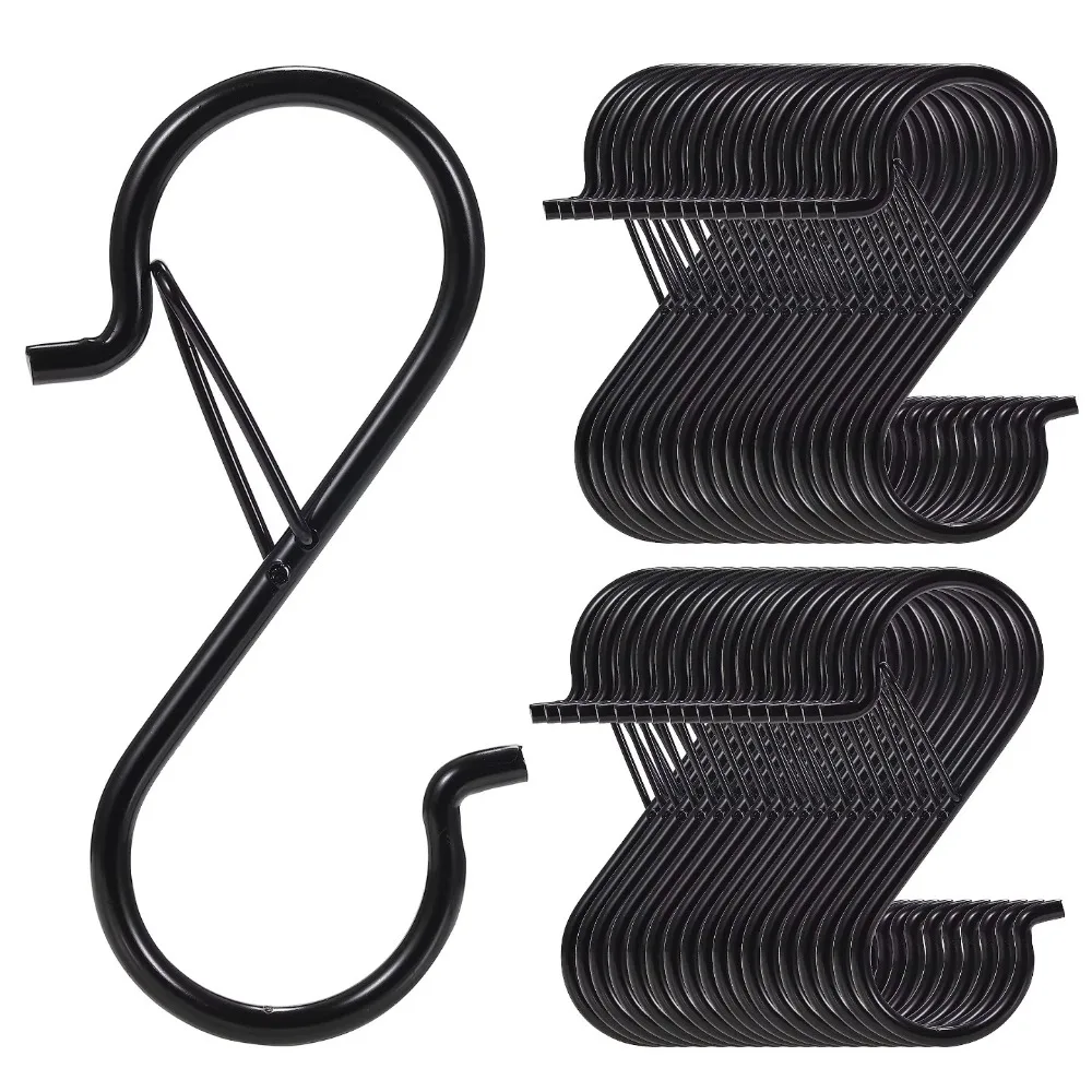 5/10/20 PCS S Hooks with Safety Buckle, Heavy Duty Metal S Shaped Hooks for Hanging Plants, Kitchen Utensil, Clothes, Pot,etc.