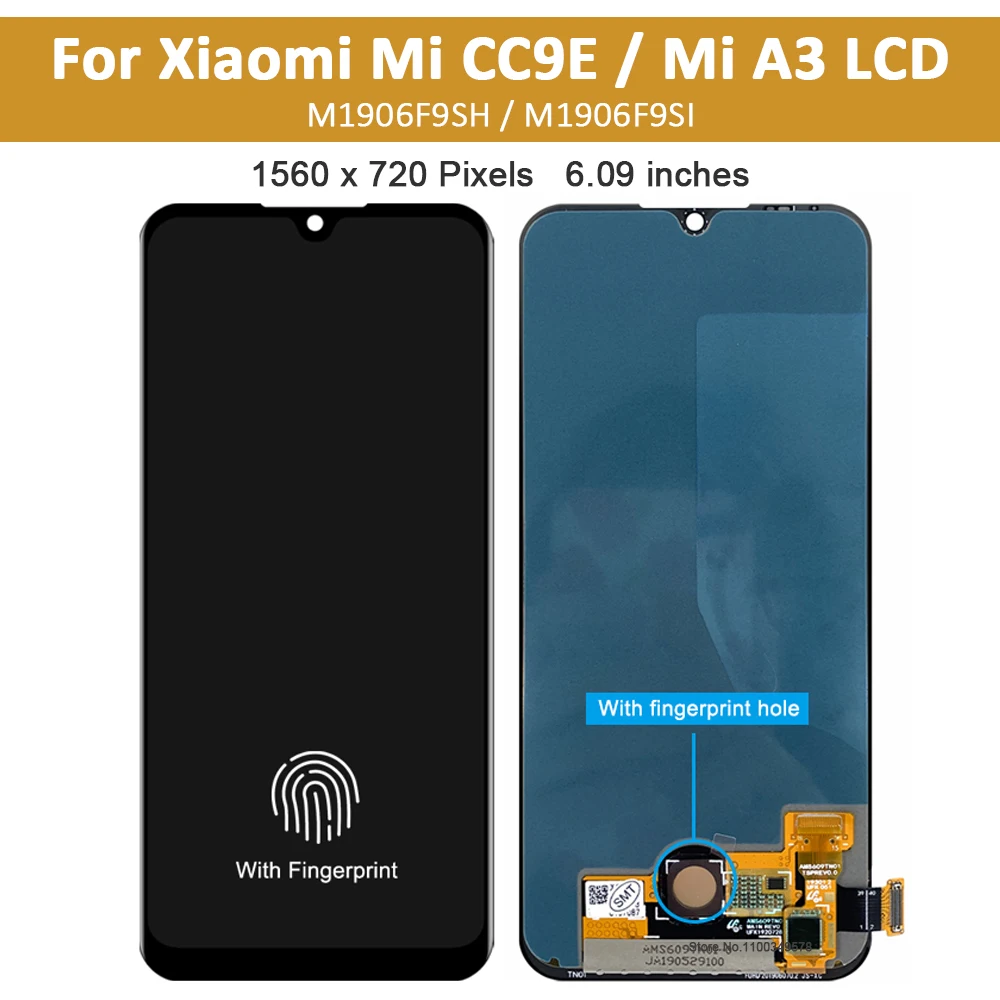 6.09 "Super AMOLED สำหรับ Xiaomi Mi A3 M1906F9SH จอแสดงผล LCD หน้าจอสัมผัสประกอบ Digitizer พร้อมกรอบสำหรับ Xiaomi Mi CC9E