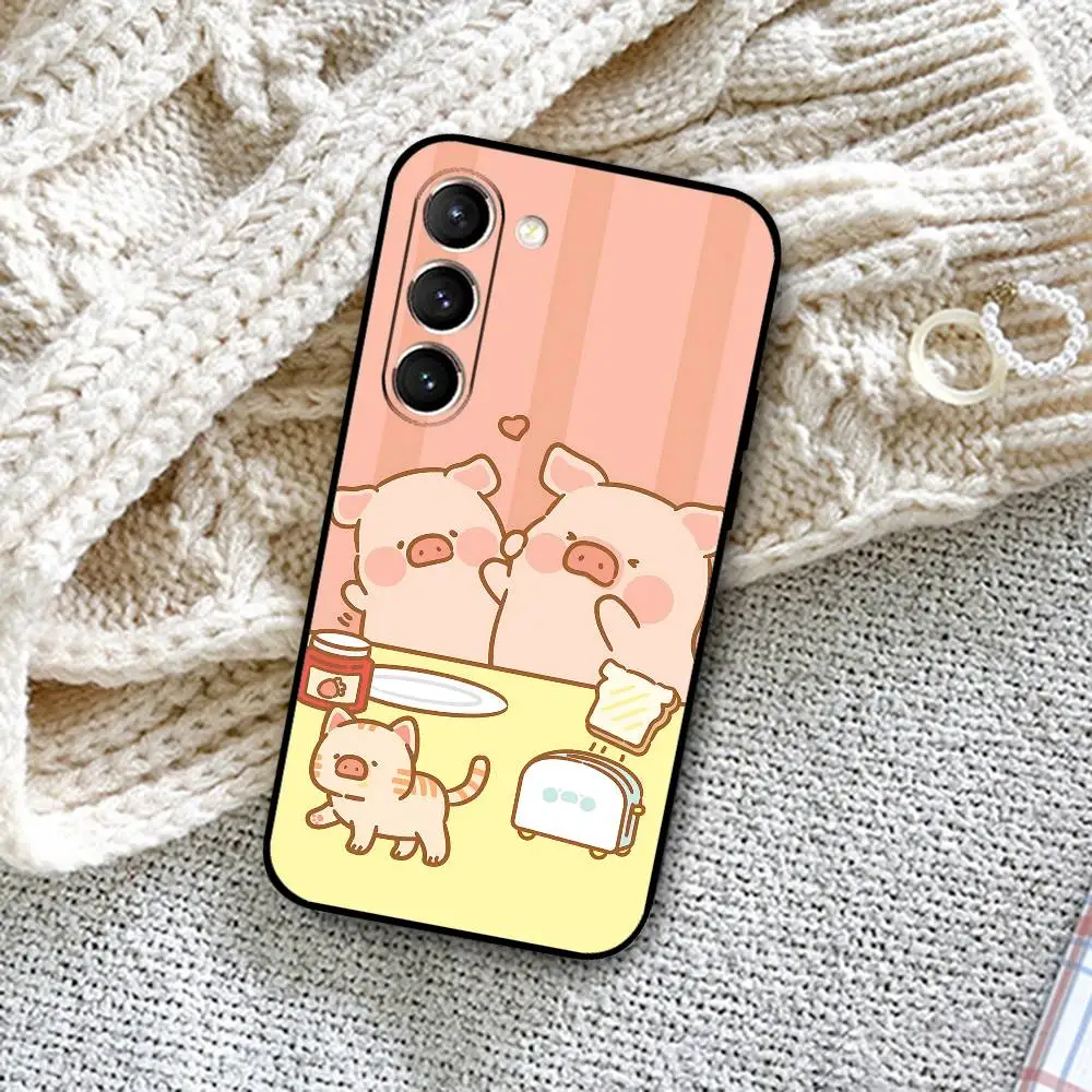 حافظة هاتف كارتون V-LuLuT Pig حافظة سوداء رفيعة للغاية مضادة للصدمات لهاتف سامسونج S24/S25/S22/S30/Note20/Lite/Ultra/5G/Plus/FE