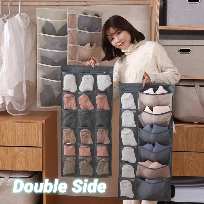 Underwear Bra Storage Bag Foldable Home Organizer Wardrobe Double-sided Clear Hanging Bag Tie Scarf Socks Storage Organizer