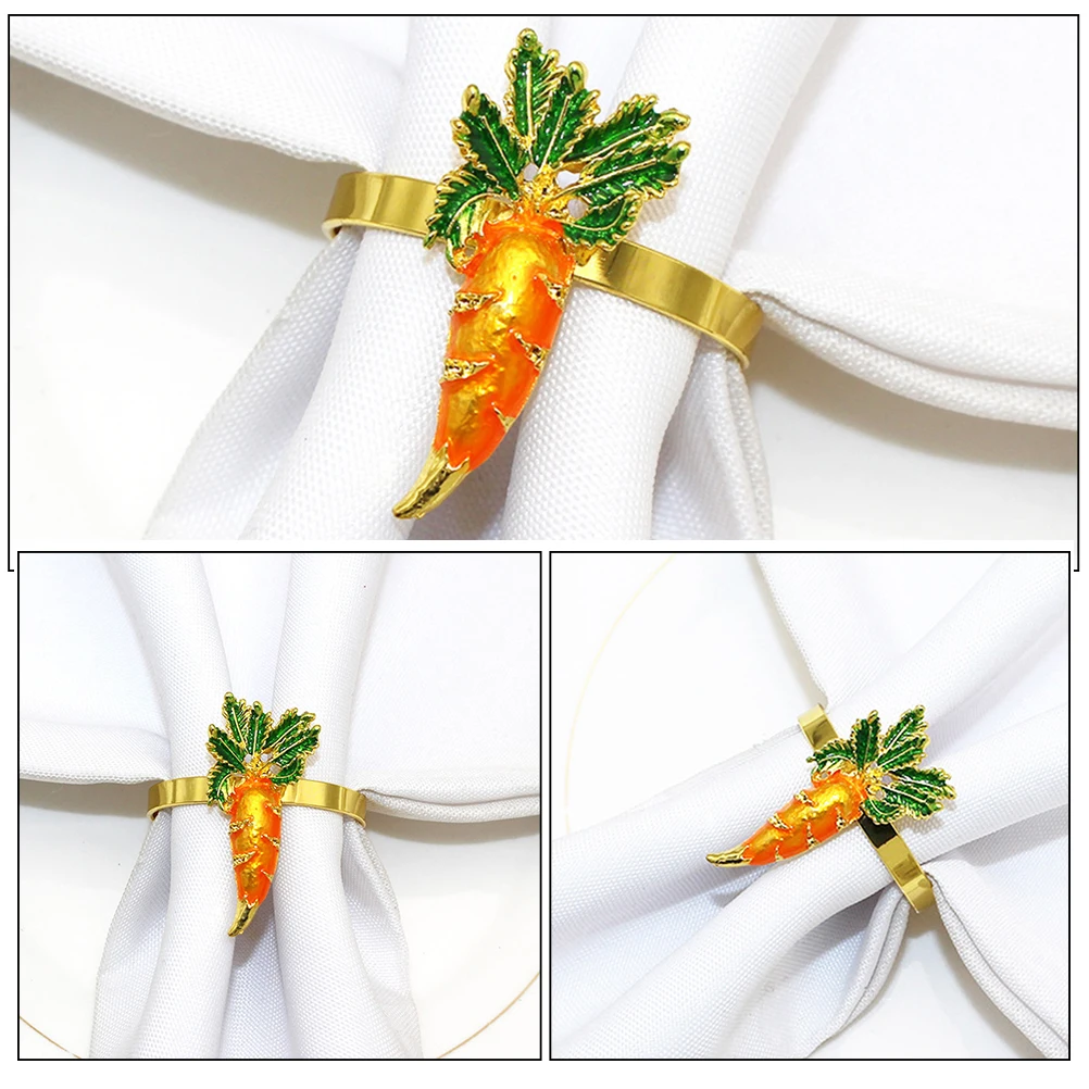 

6pcs Carrot Napkin Rings Metal Smooth Sturdy Decorative Easter Spring Party Wedding Holiday Table Decoration Festival Napkin