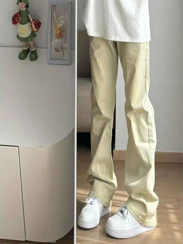 

Мужские джинсы цвета желтой грязи, узкие прямые, в американском стиле, для уличной моды, весна-лето, новинка, повседневные длинные брюки