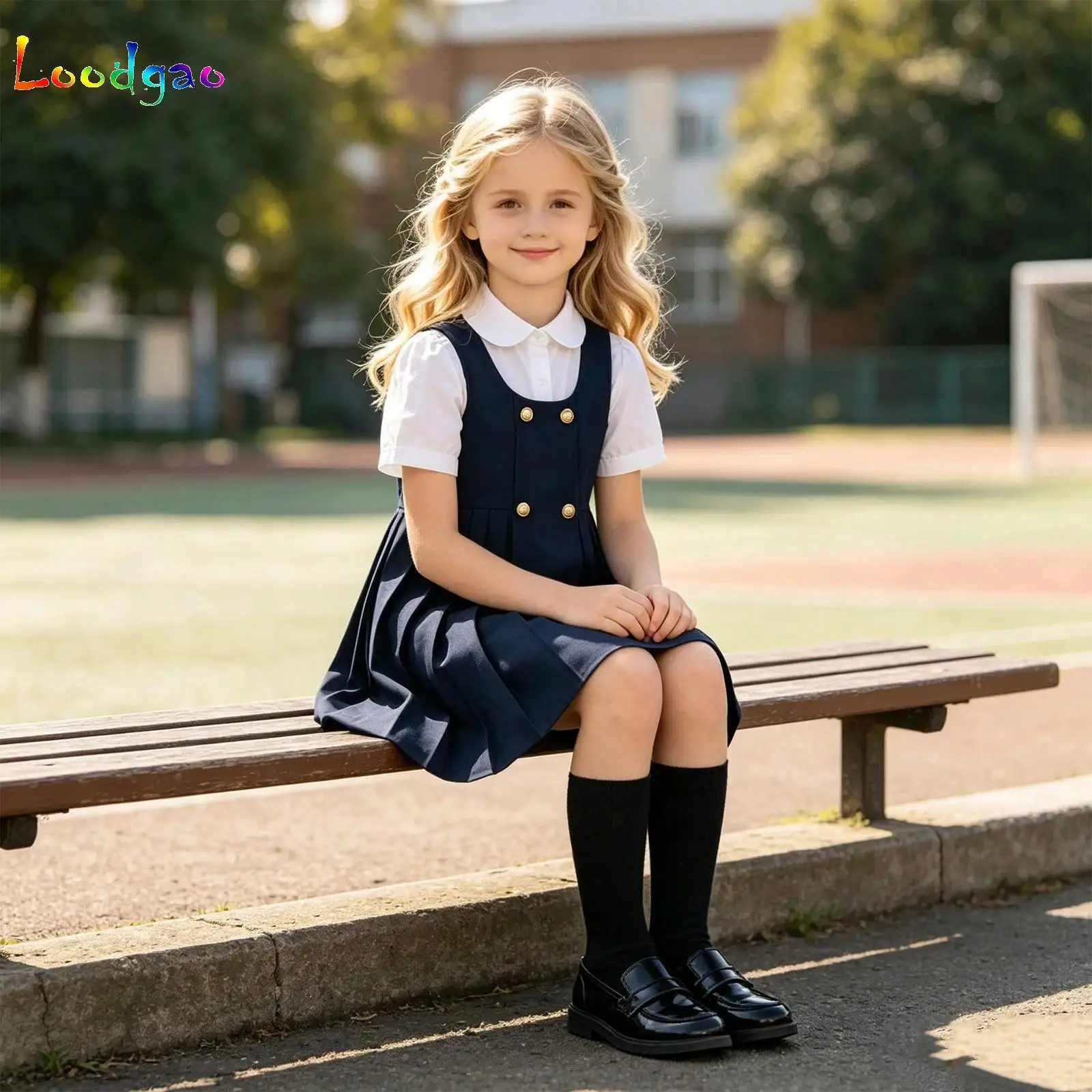 Girls School Uniform U Collar Double-breasted Dress Kids Casual Sleeveless Retro Pleated Dresses For Teenager 3-14 Years Clothes