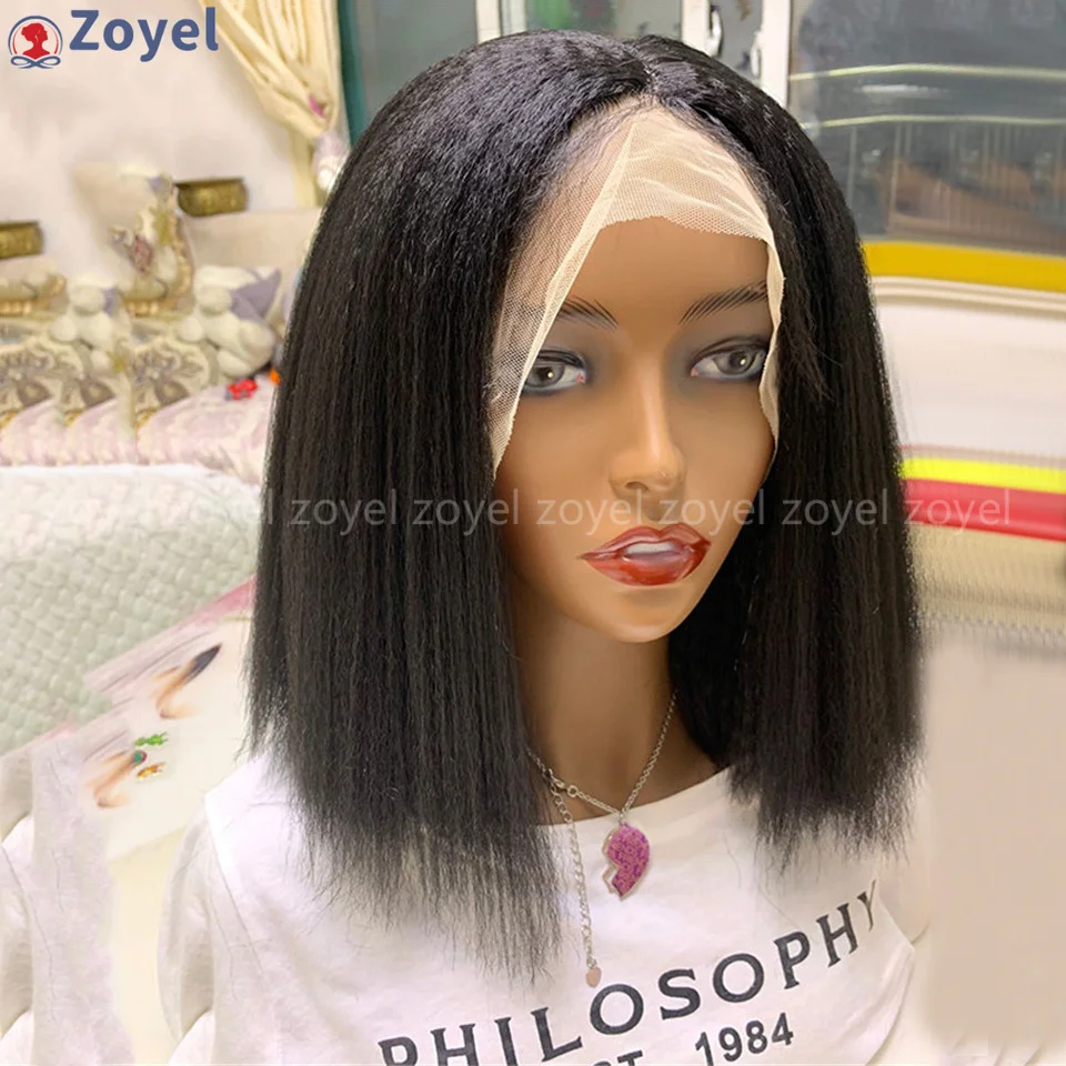 

Short Yaki Straight Bob Wig Pre Cut Pre Bleached 13x4 Glueless Lace Front Wigs Heat Fiber Hair Cosplay Daily Wear Wigs lace wig