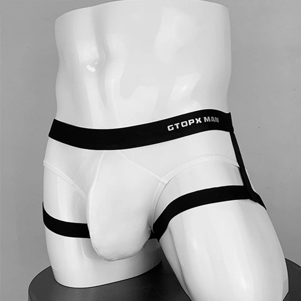 Sexy Men\'s Jockstrap Bandage Panties Bulge Pouch Briefs Black White Breathable Man Underwear Backless Briefs Underpants