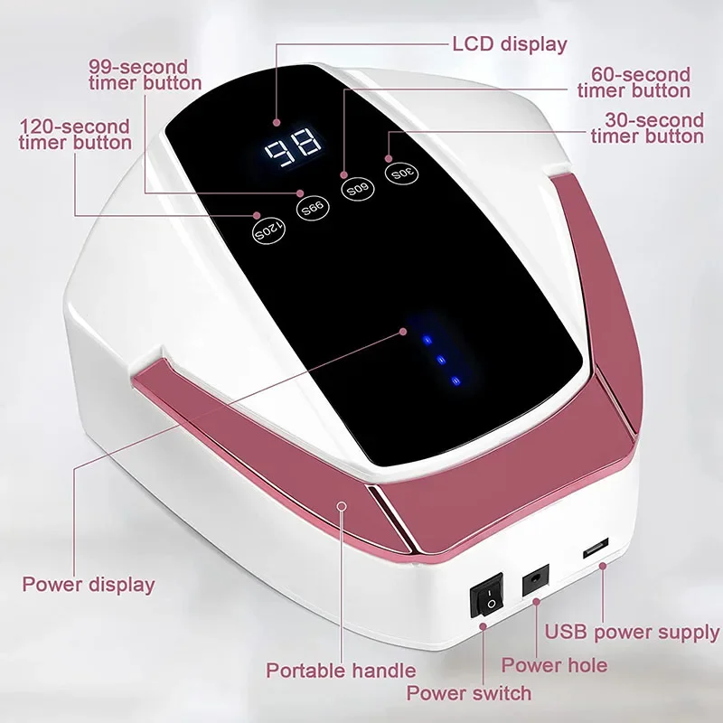 Rechargeable LED UV Light for Nails 96W 15600mAh Pro Curing UV Lamp for Gel Nail Auto Infrared Sensor Nail Tools for Nail Polish