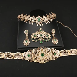 Moroccan Women Kaftan Gold Color Red Green Stone Ethnic Wedding Body Jewelry Metal Chain Robe Belt Jewelry