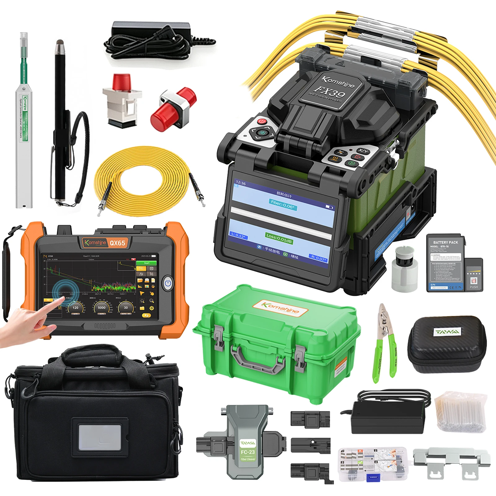 ARC FTTH Fiber Optical Fusion Splicer Komshine FX39 6 Motors Core Alignment+QX65 SM 1310/1550nm 32/30dB Fiber Monster OTDR