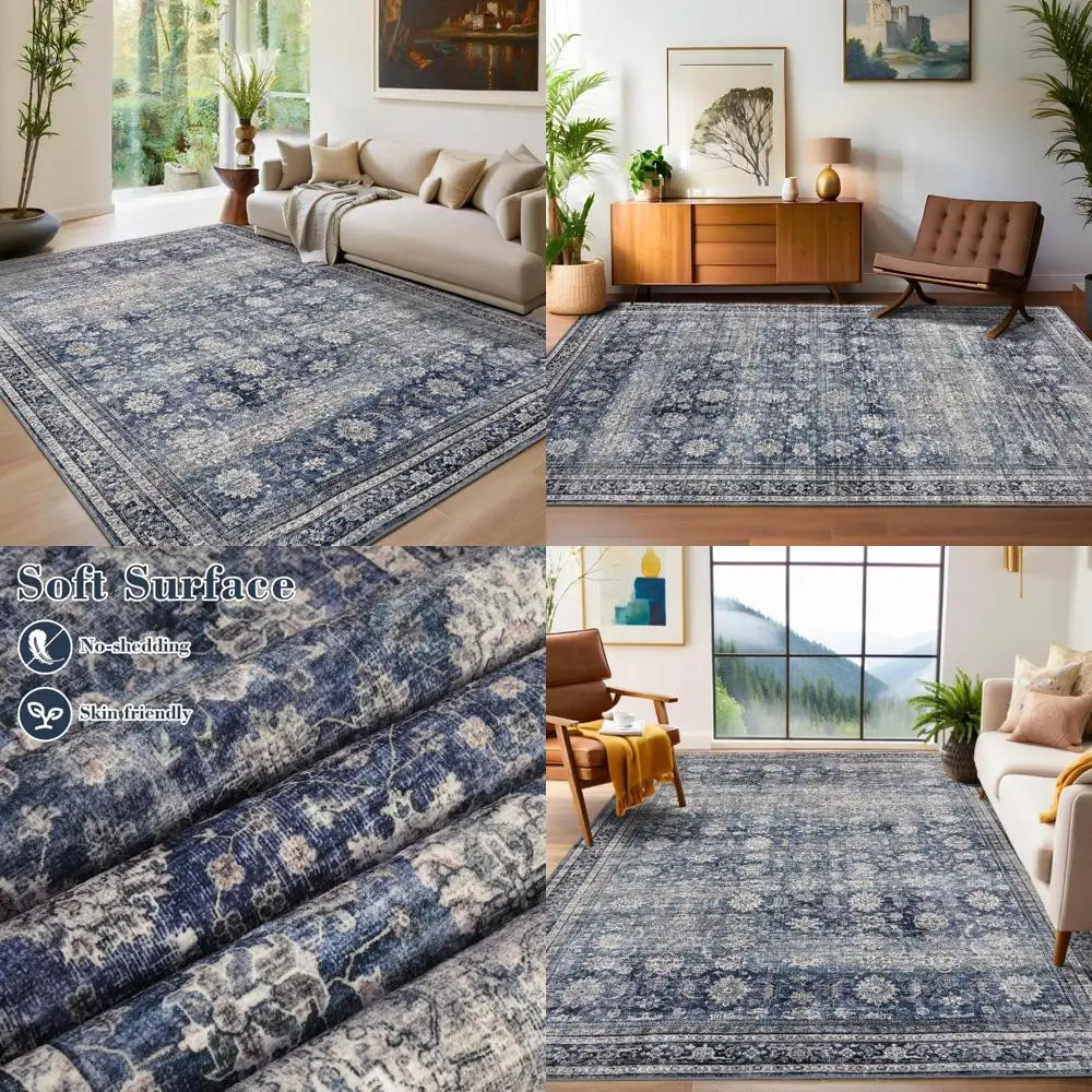 

Large Vintage-Style 8x10 Area Rug with Non-Slip and Stain-Resistant Features for Living Room and Farmhouse Decor