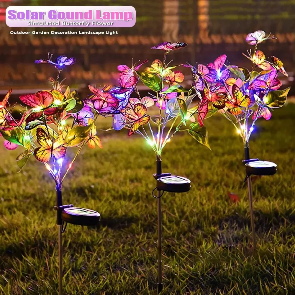 Simulation Flower Solar Butterfly Lawn Light Waterproof Ground Plug Solar Garden Lights LED Glowing Landscape Lawn Lamp Pathway