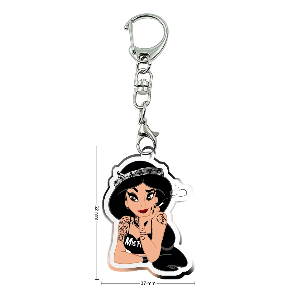 Porte-clés en acrylique transparent Disney Princess pour filles, design cool et drôle, accessoires d'Halloween, pendentif, ornement, cadeau pour fille