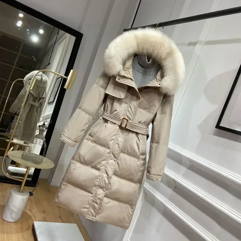 2023 Nieuwe Dames Donsjack Winterjas Dames Mid Length Versie Parka 'S Slanke En Slanke Bovenkleding Vossenbont Kraag Eendendendons Overjas