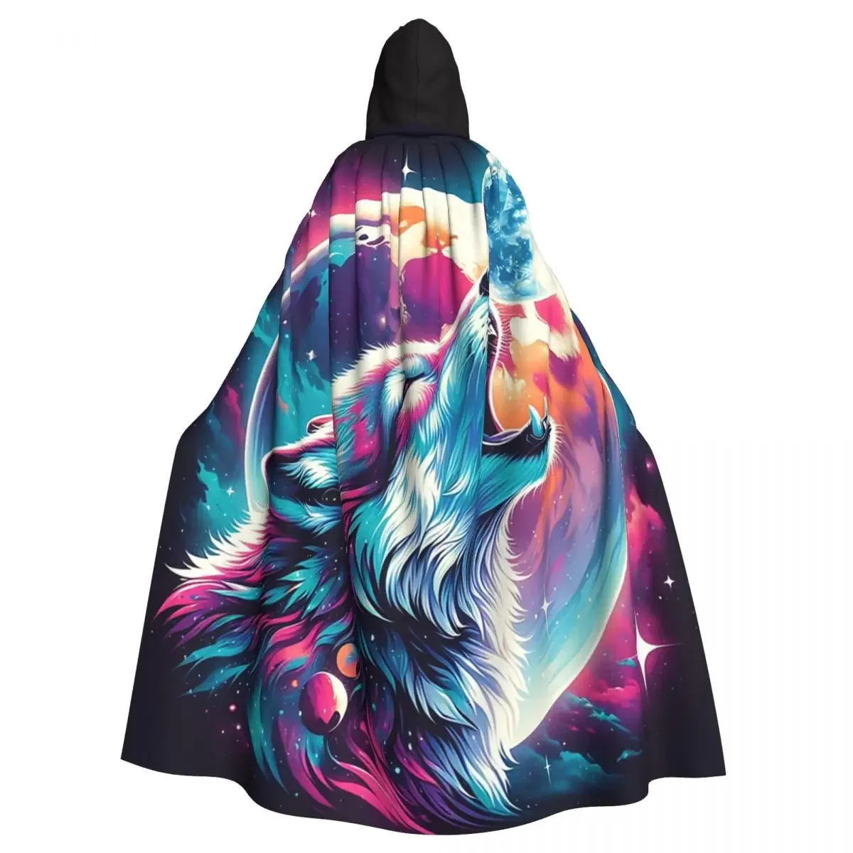 Lunar Wolf With Galaxy Space Long Hooded  Witch Medieval Costume Cosplay Cape HalloweenParty Adult Unisex