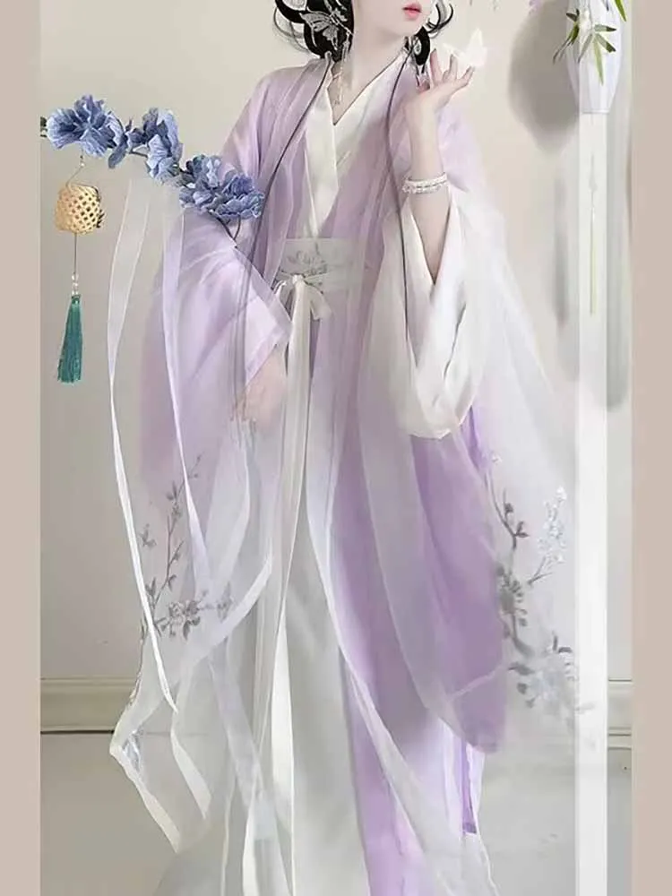 

Hanfu Dress Women Chinese Embroidered White&Purple Hanfu Suits Female Halloween Carnival Fairy Cosplay Costume Party Hanfu Dress
