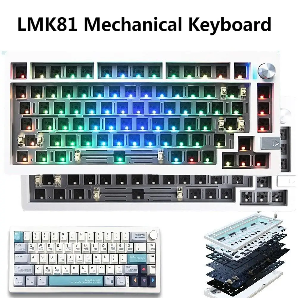 LMK81 DIY Customized Mechanical Keyboard Kit with Knob 81 Keys RGB Backlit Type C Bluetooth 2.4G Wireless Keyboard for Laptop PC