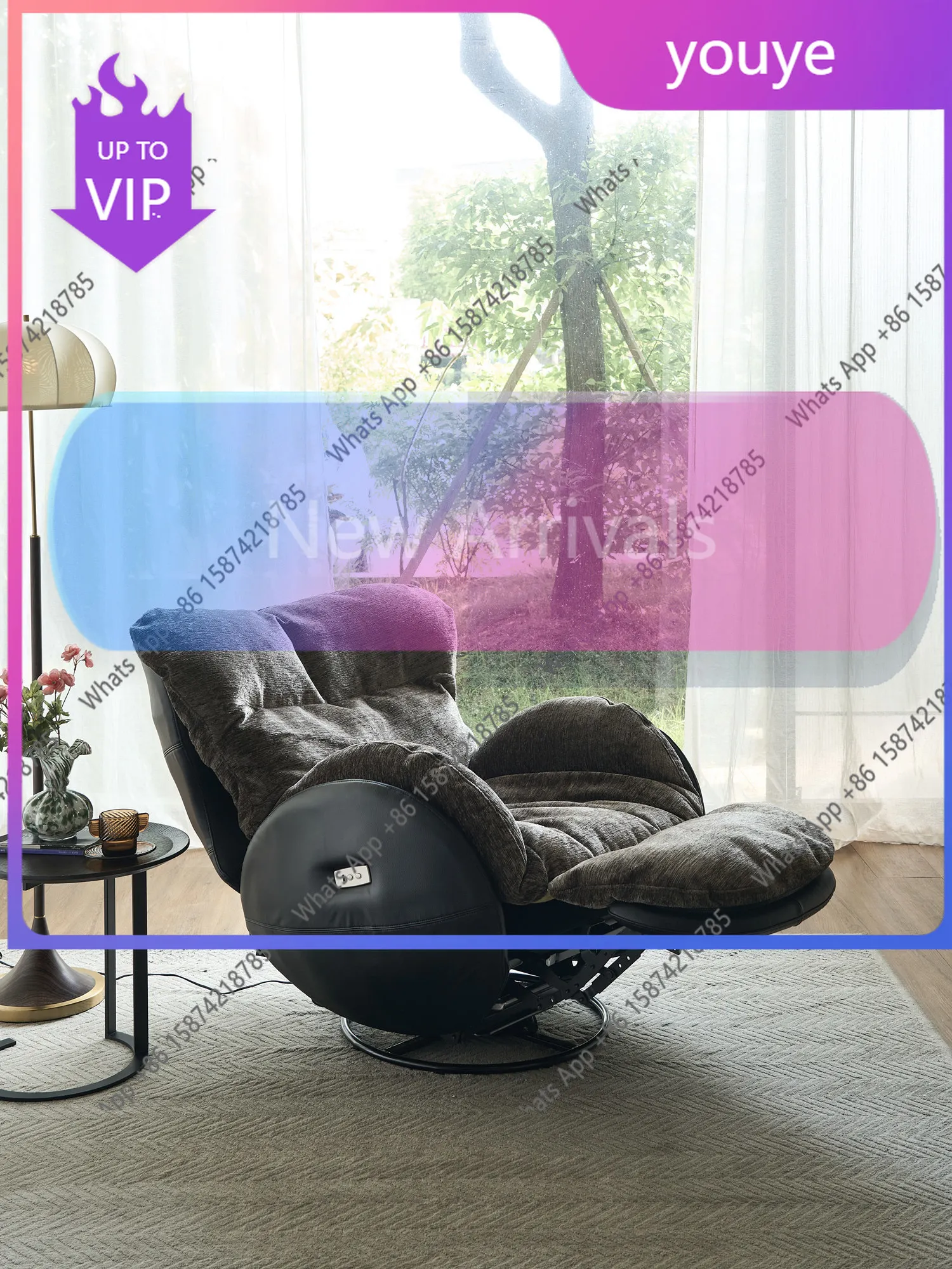 DI Retro electric single sofa chair designer French lazy sofa balcony living room function rotating recliner