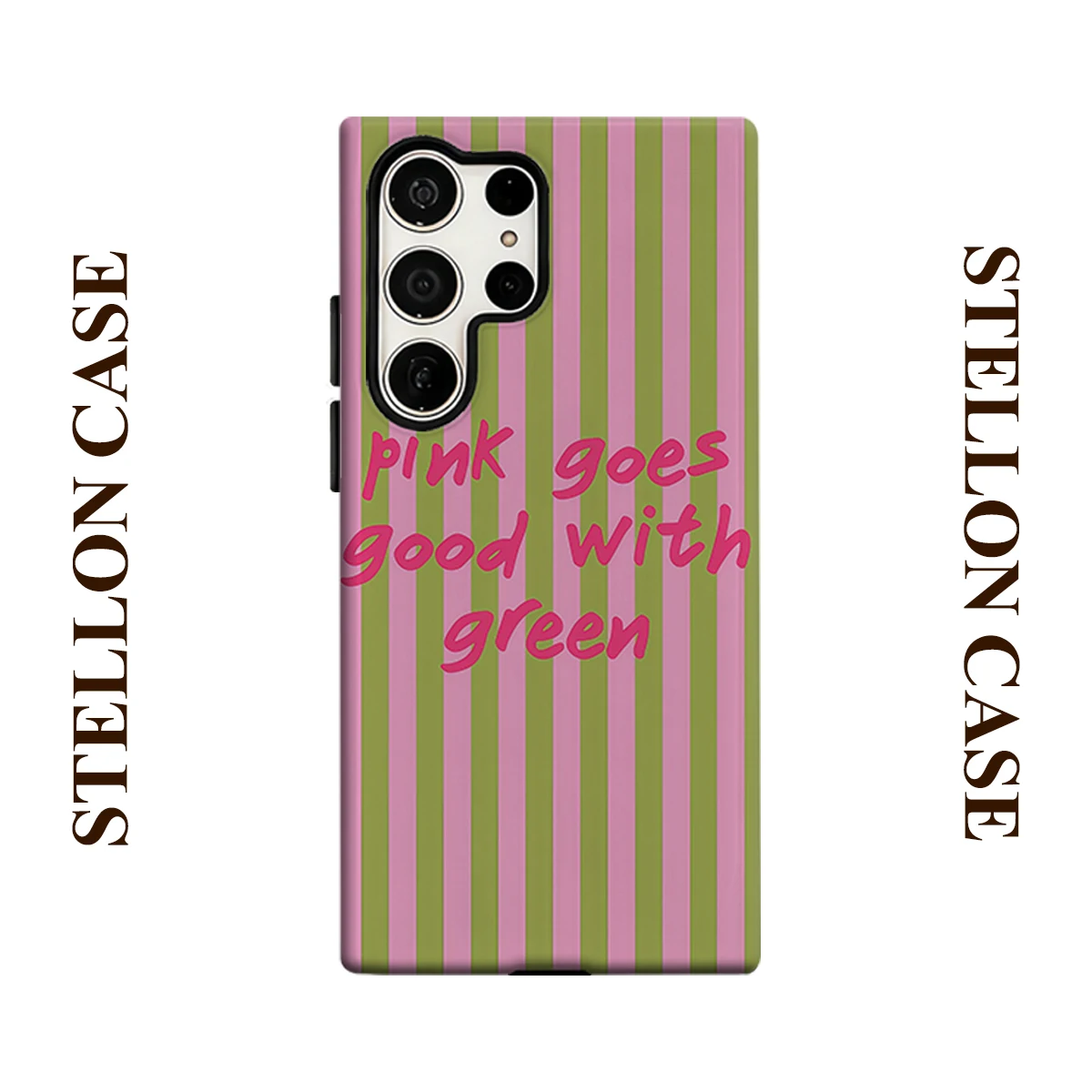 Pink Green Text Stripe Phone Case for Samsung Galaxy S25 Ultra S24 S23 Ultra Plus Glossy Double-layer Back Cover