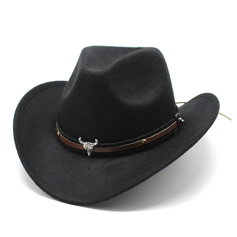 

Metal Bull Head Label Western Denim Top Hat Hot Selling Autumn And Winter Woolen Fedora Hat Felt Cap Men's Women's Dress Hat