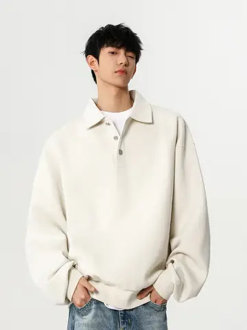 루즈핏 스웨트셔츠 청소년 루즈핏 루즈 스타일 폴로 칼라 남성용 남자용 루즈핏 폴로 칼라 스웨트셔츠 후드티 스웨트셔츠