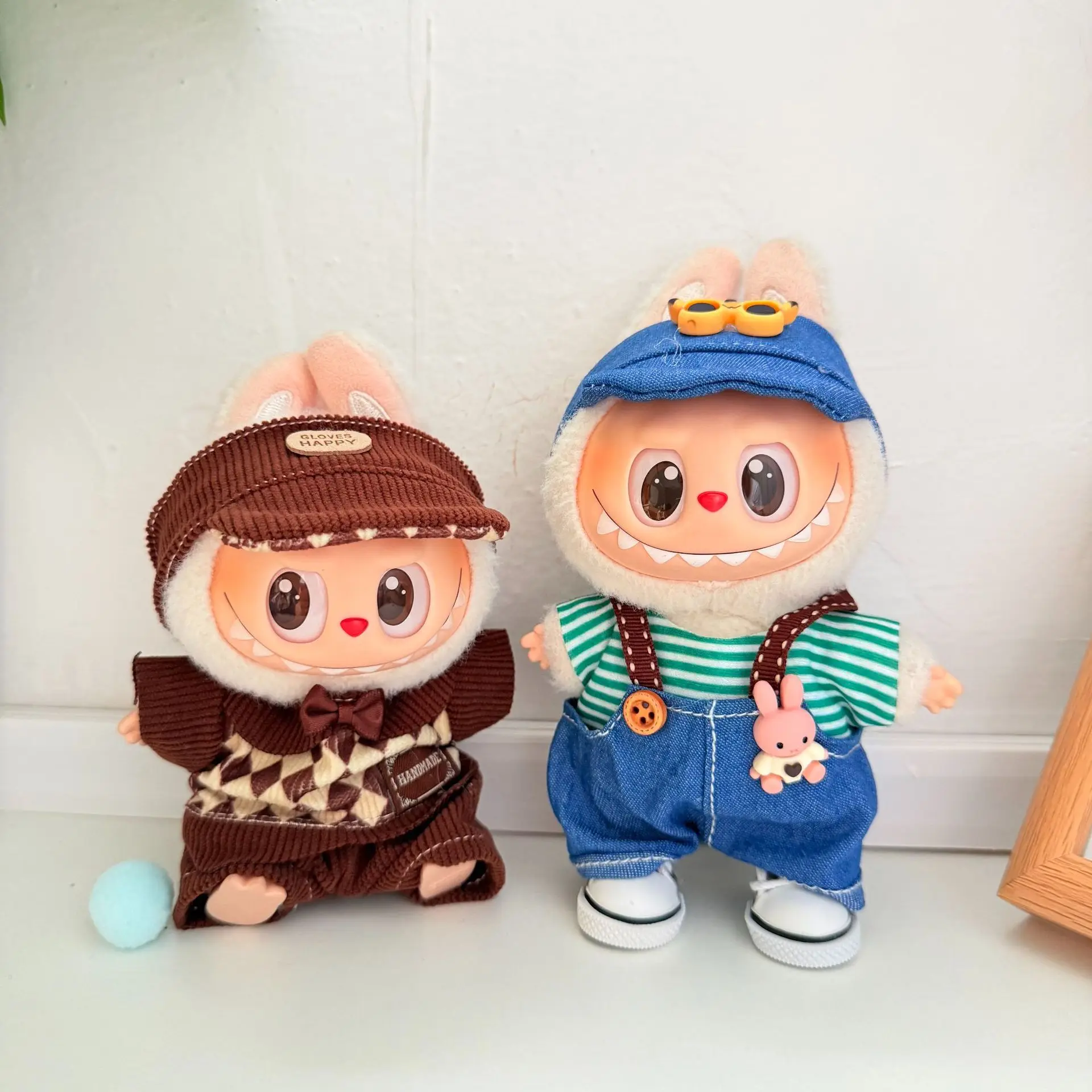 

17cm Labubu 1-3 Gen Doll Outfits | Plaid Memory Denim Rabbit Set | Clothes for Labubu Pendants Accessories