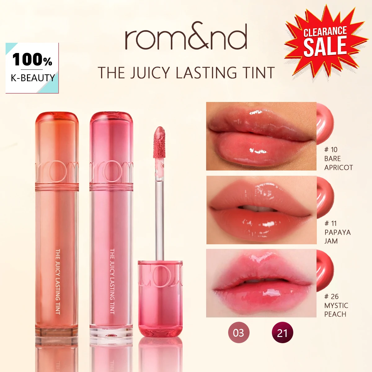 [Liquidación] rom&nd THE JUICY LASTING TINT, Tinte de Larga Duración ​ Maquillaje de Lujo, Ligero ​ Cosmético Coreano, Maquillaje Coreano, No Reseca la Piel