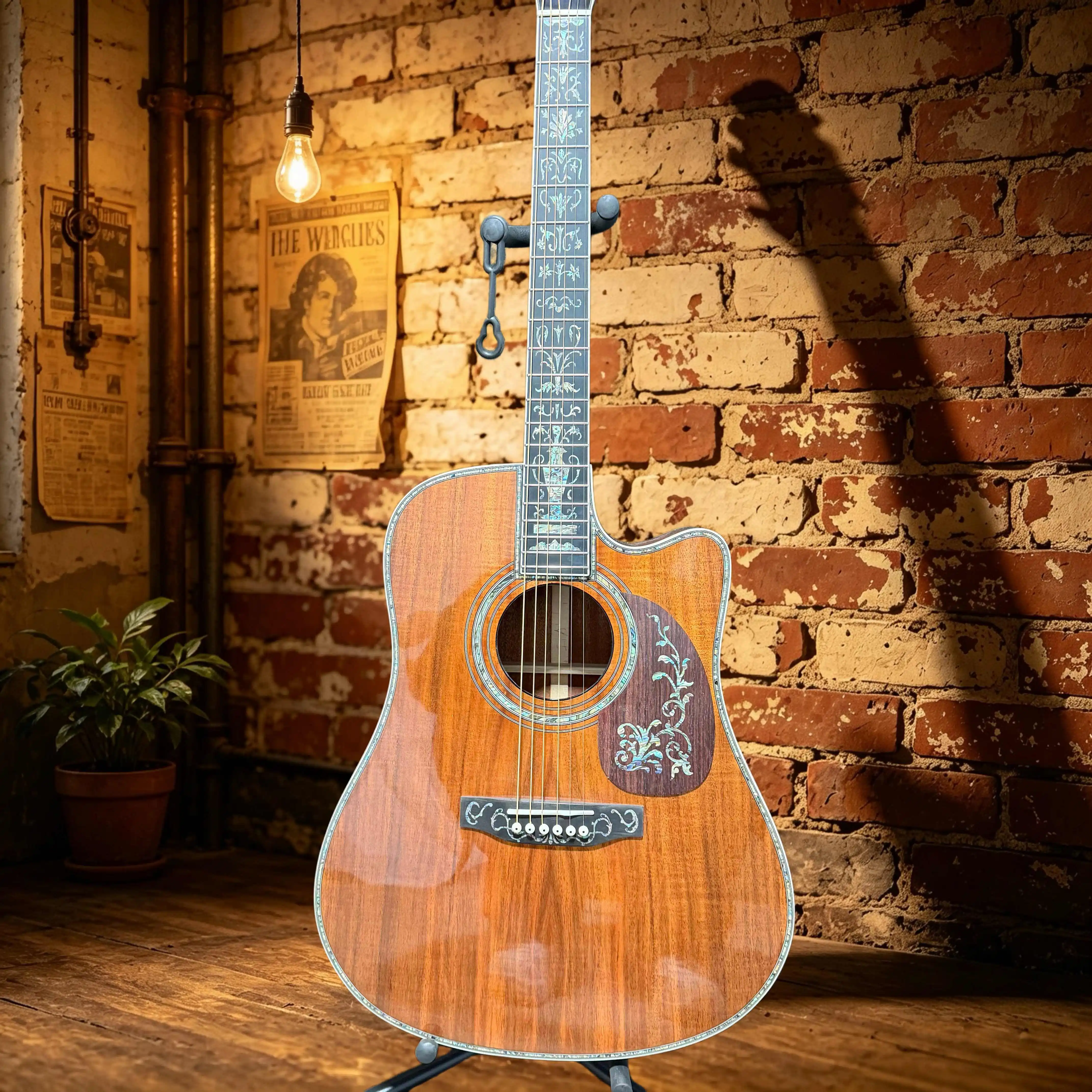 Acoustic Guitar D45 Cocoa Brown with Missing Corners D Bucket Full Shellfish Little Flower Free Shipping Ebony Fingerboard