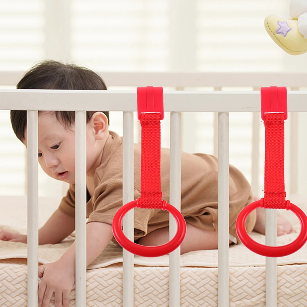 3Pcs Baby Pull Up Rings Plastic Webbing Material Smooth Safe Design for Crib Stroller Playpen Travel Bed Portable Toddler