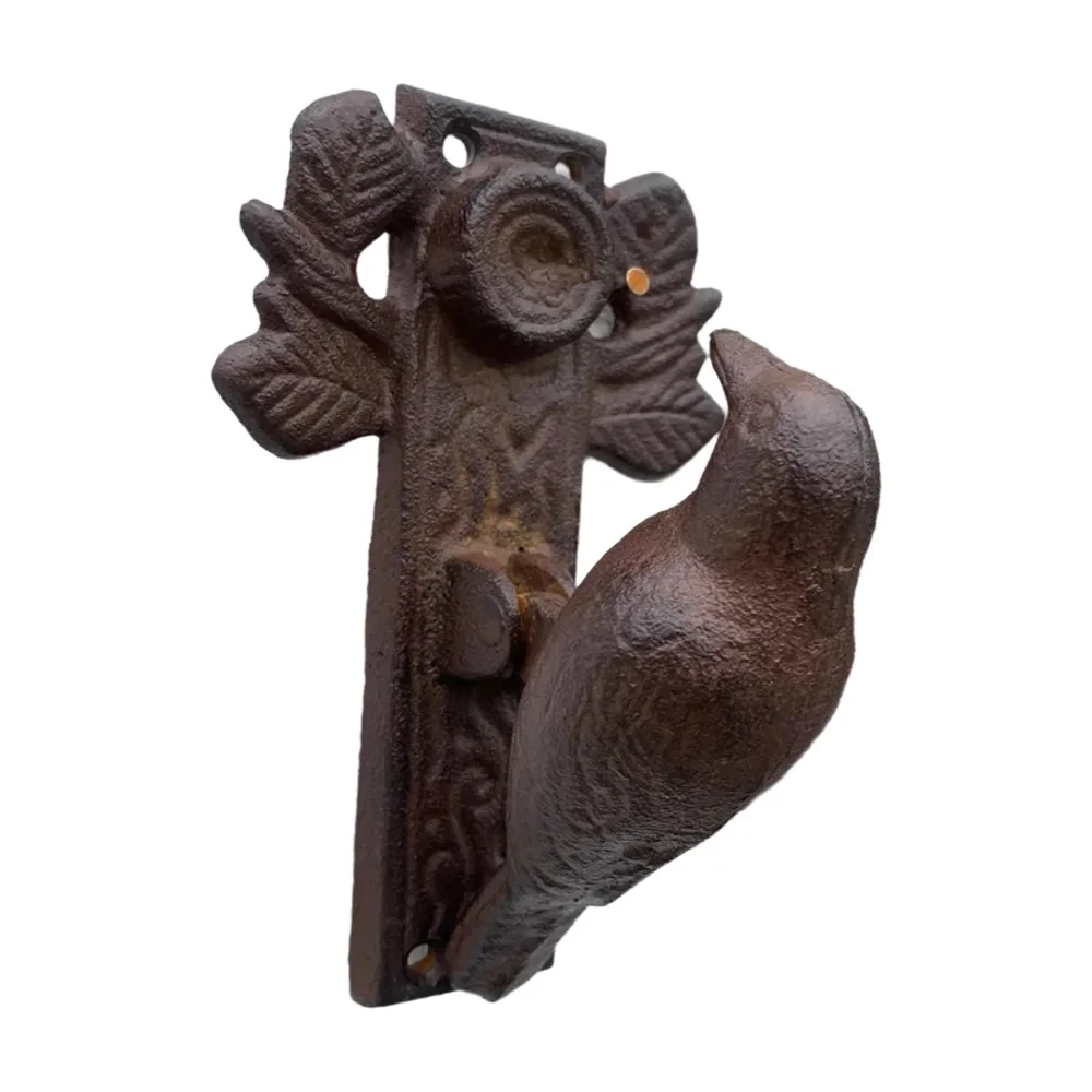 Vintage Rustic Cast Iron Door Handle with Bird and Leaf Design – Functional Art for Your Entryway
