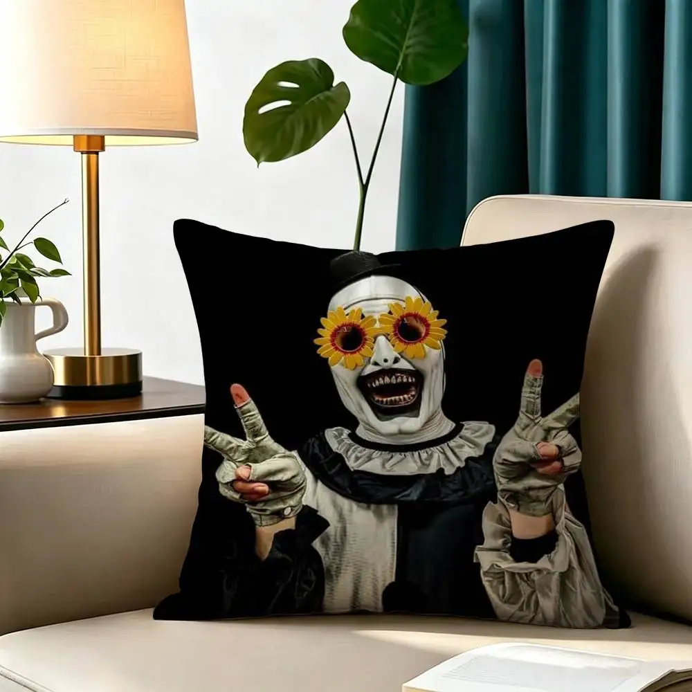 H-Horror Art the Clown Funny  Square Double-Sided printed Pillow Case Bedroom Bedside Pillow Sofa Cushion Cover