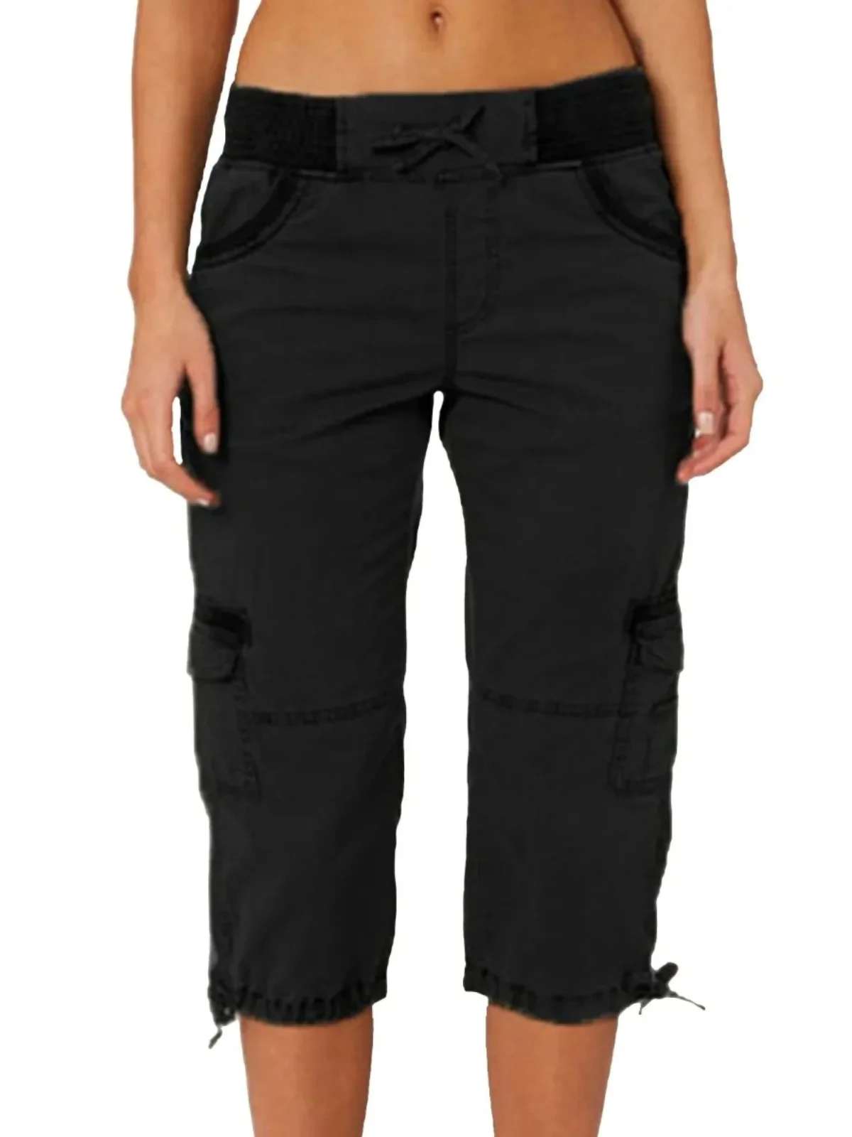 High Waist Pocket Seven Division Casual Pants Street Style Workwear Trousers Polyester Fabric Composite Material