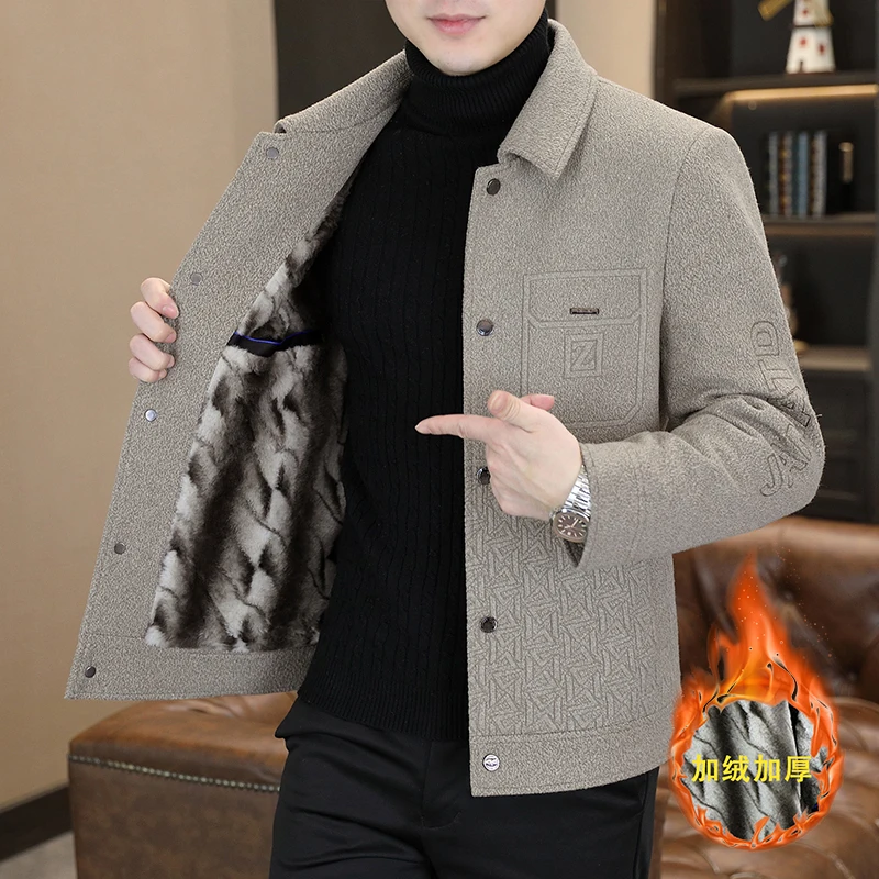 

Autumn Winter Men's Woolen Jacket Thickened Warm Short Woolen Blend Coat Fashion Casual Business Social Streetwear Overcoat