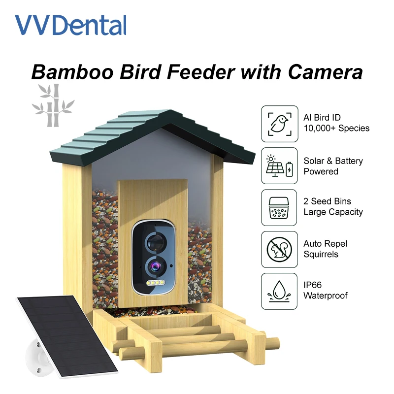 Bird Feeder TO1 with Camera Solar Powered Smart Bird Feeder with AI Bird Identification 2 Seed Bins IP66 Waterproof